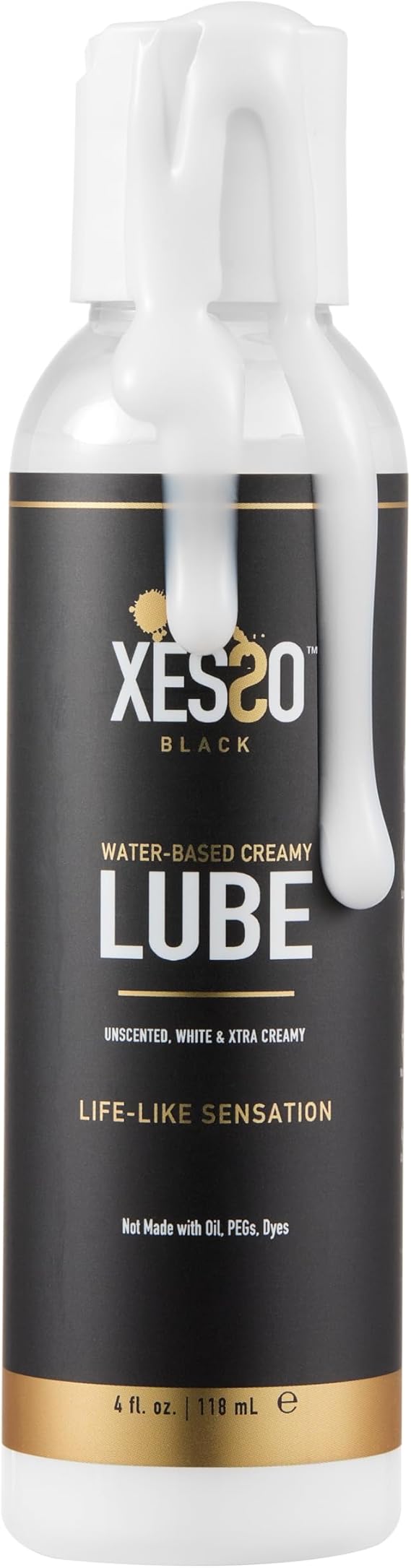 XESSO Cum Lube, White Creamy Water-Based Lubricant 4 fl oz, Unscented Hypoallergenic Thick Gel for Women, Men & Couples. Made in US & Discreet Package. Package May Vary