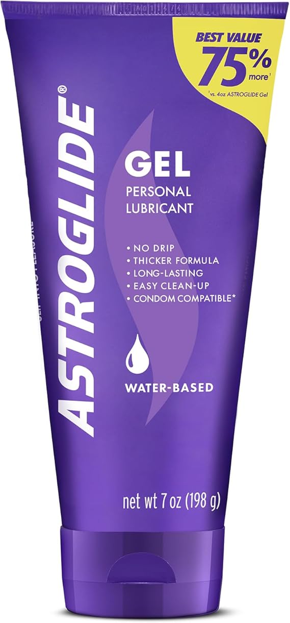 Astroglide Water Based Lube (7oz), Ultra Gentle Gel Personal Lubricant for Vaginal and Anal Sex, Stays Put with No Drip, Sex Lube, Safe for Toys