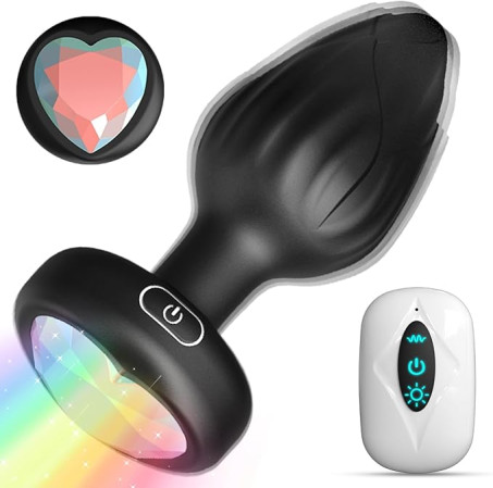 Anal Plug Adult Sex Toys - 10 Modes Vibrating Butt Plug with Crystal Diamond Colours Light Up Base Remote Control Vibrators