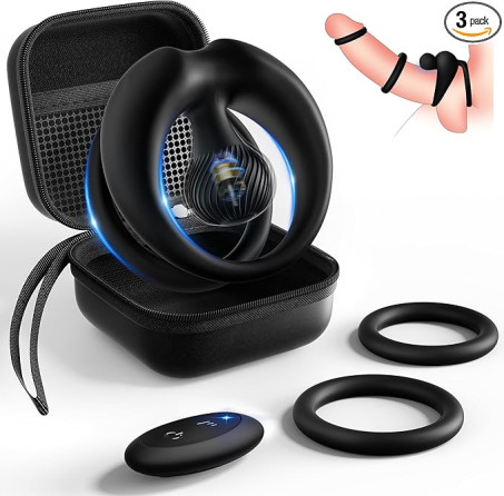 Vibrating Cock Ring Set for Men - Silicone Adjustable Penis Ring with 3 Sizes