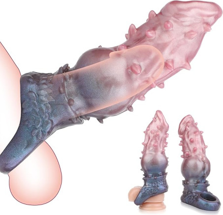 7.48-Inch Knotted and Textured Silicone Penis Extender Sleeve
