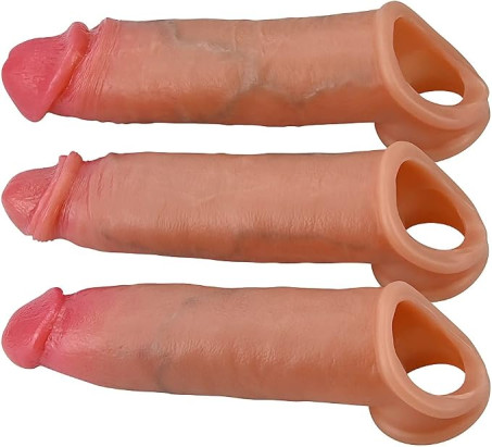 3-Piece Multi-Design Silicone Penis Extension Sleeve and Ring Set