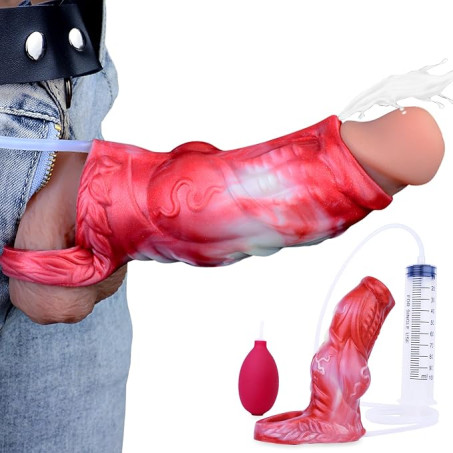 Textured Orange-Red Liquid Silicone Knotted Penis Extension Sleeve