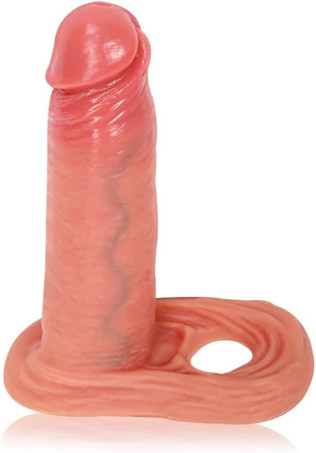 Textured Liquid Silicone Penis Sleeve Extender with Ball Stretcher Ring