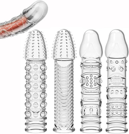 Textured Transparent TPE 4-Pack Penis Extender Sleeve Set