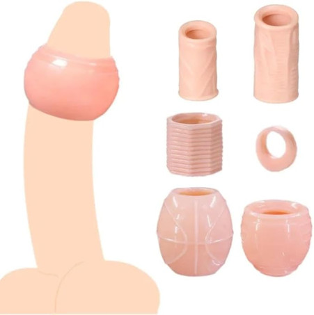 6-Piece Modular Silicone Penis Sleeve and Cock Ring Set