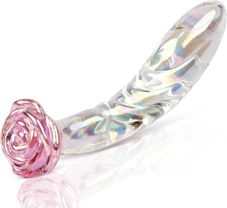 35-Degree Ergonomic Rainbow Glass Dragon Dildo with Rose Base