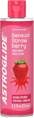 Astroglide Strawberry Flavored Personal Lubricant (8.5oz), Lube for Men, Women and Couples, Delicious Flavor, Hypoallergenic, Vaginal Safe, Condom Compatible