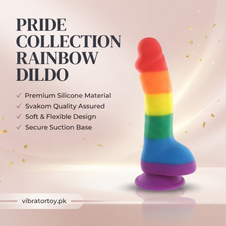 Rainbow Pure Love Silicone Dildo In Pakistan – 8-Inch Realistic Harness-Compatible Dildo with Suction Base & Bonus Bullet Vibrator