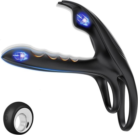 Vibrating Cock Ring, 3 in 1 Silicone Penis Ring with 10 Vibration