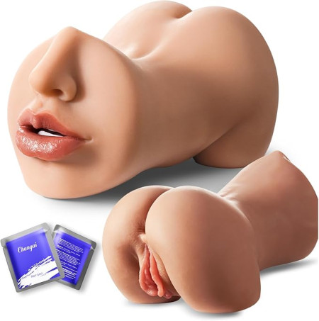 3-in-1 Realistic Male Masturbator Cup – Dual Channel TPE Stroker Device