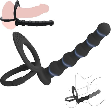 Silicone Beaded Dual-Penetration Cock Ring and Anal Probe