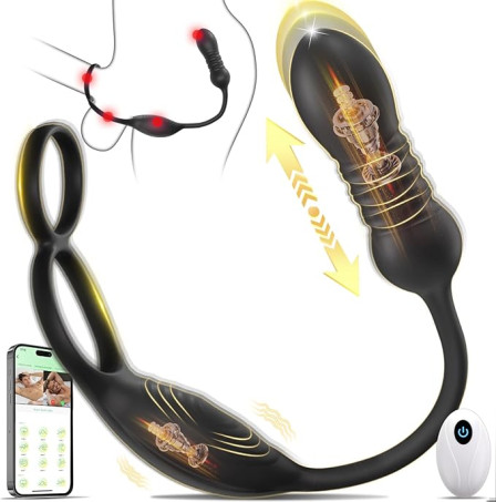 Thrusting Prostate Massager Anal Sex Toy with Vibrating Cock Ring