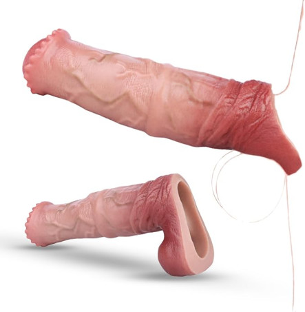 Textured Platinum Silicone Horse-Inspired Penis Extender and Cock Ring
