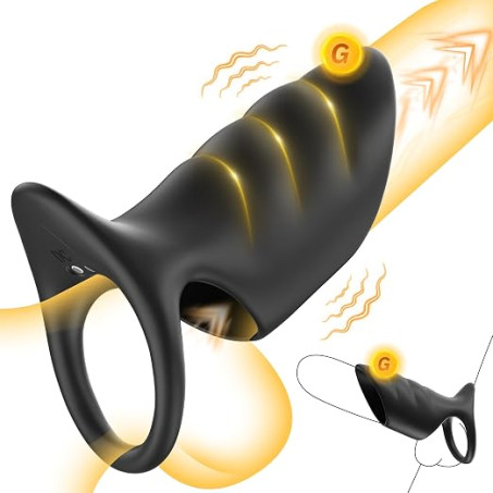 Rechargeable Vibrating Penis Sleeve with Silicone Cock Ring