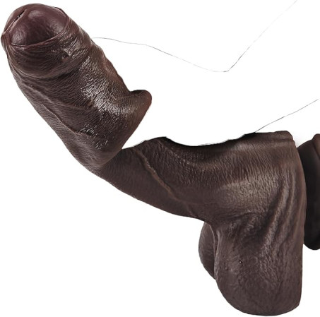 10'' Big Black Dildo with Movable Skin, Manual Realistic Foreskin Dildo