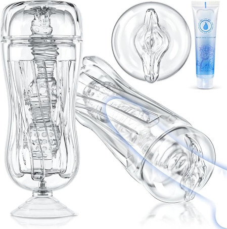 Transparent Hands-Free Suction Cup Male Masturbator with 3D Texture