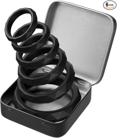 6-Piece Multi-Size Medical Silicone Cock Ring Set with Metal Tin