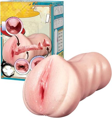 Pure Silicone Realistic Male Masturbator Cup with Micro-Wrinkled Channel