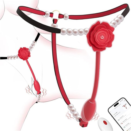 Women Couples Rose Pearl Thong Wearable Panty Vibrator