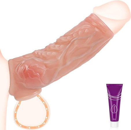 Textured Knotted Liquid Silicone Penis Extender and Cock Ring