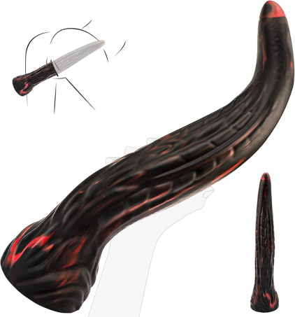 14.5-Inch Black and Red Monster Fantasy Silicone Dildo with Suction Base