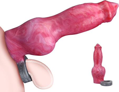 Textured Liquid Silicone Fantasy Dog Penis Sleeve and Ring