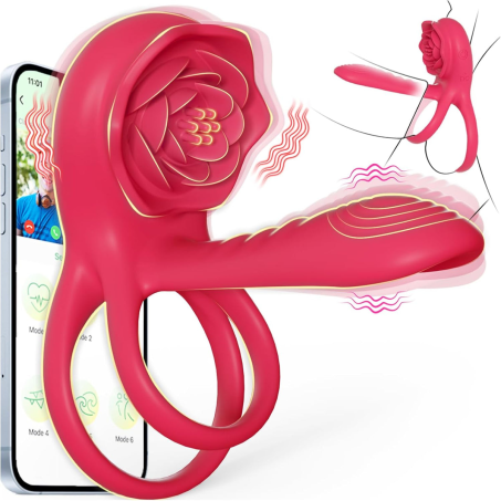 Vibrating Cock Ring Penis Sleeve with Rose