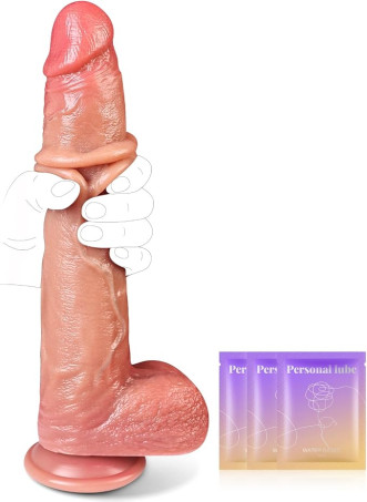 11-Inch Realistic Liquid Silicone Dildo with Movable Skin and Suction Base