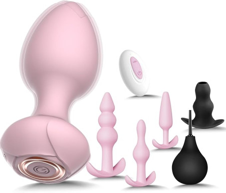 Sex Toys Butt Anal Plug - 6 Pack Training Kit Set Silicone Vibrating 