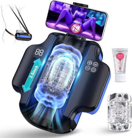Hands-Free Automatic Telescopic Male Masturbator with Dual Sleeves and Phone Holder