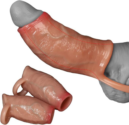 Realistic Silicone Penis Extender Sleeve with Base Ring