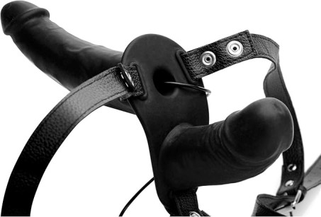 Double Ended Vibrating Strap-On Silicone Dildo Harness Set