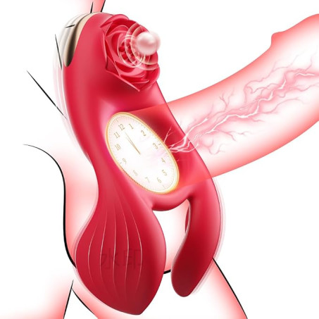 Rose-Accented Vibrating Silicone Cock Ring and Clitoral Stimulator