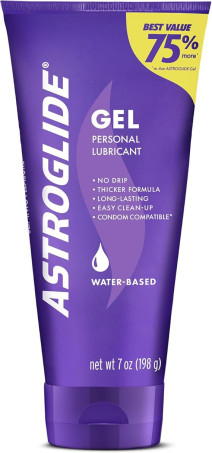 Astroglide Water Based Lube (7oz), Ultra Gentle Gel Personal Lubricant for Vaginal and Anal Sex, Stays Put with No Drip, Sex Lube, Safe for Toys